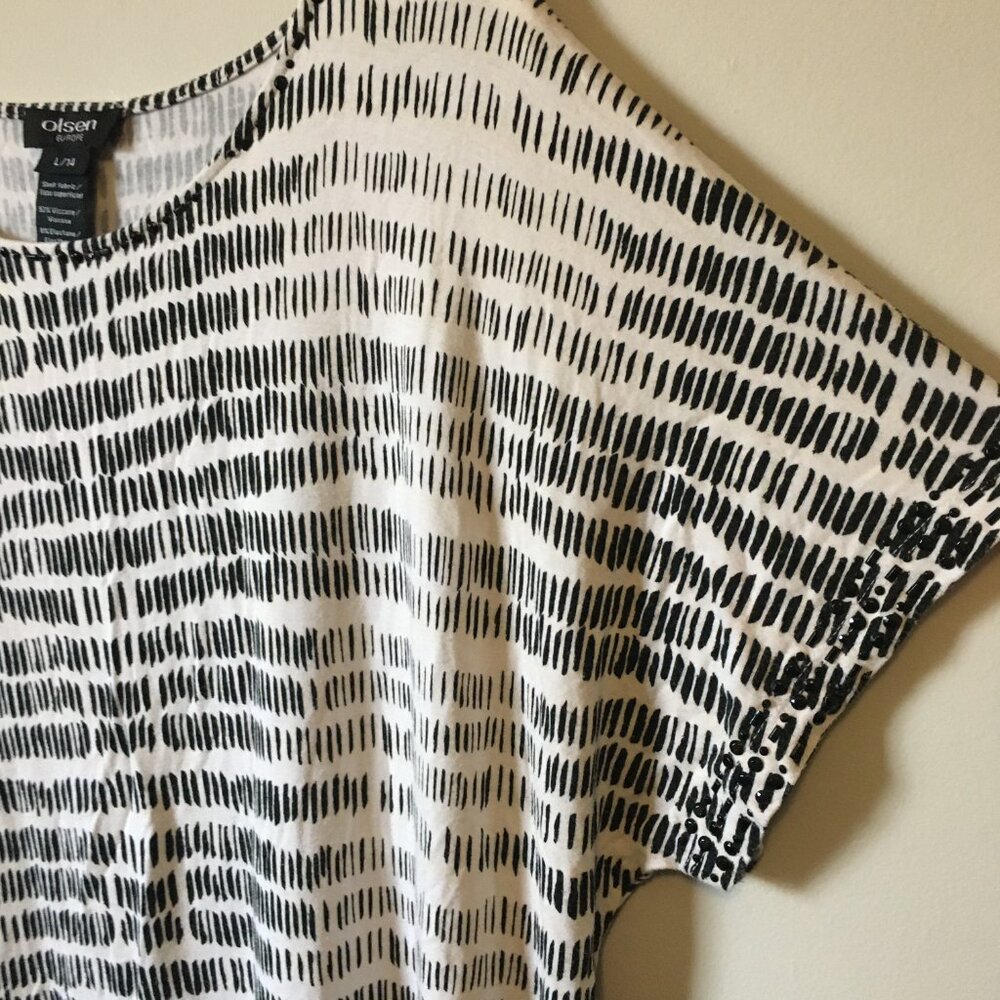 Olsen Europe Rhinestone Viscose Tally Graphic Tee Black White L/14 - Picture 4 of 16